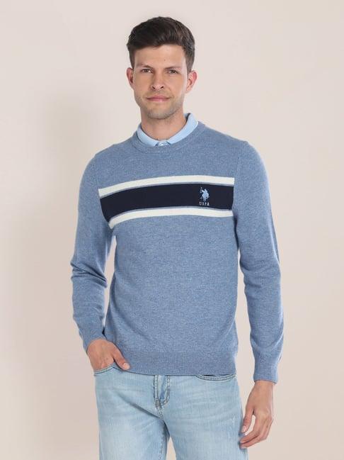 u.s. polo assn. powder blue regular fit striped sweater