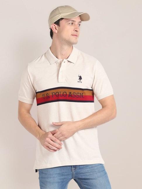 u.s. polo assn. beige slim fit printed polo t-shirt