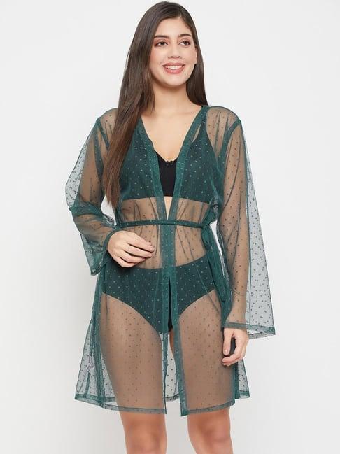 clovia green self pattern robe