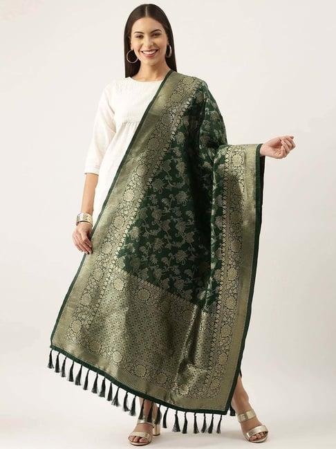 silk land green woven pattern dupatta