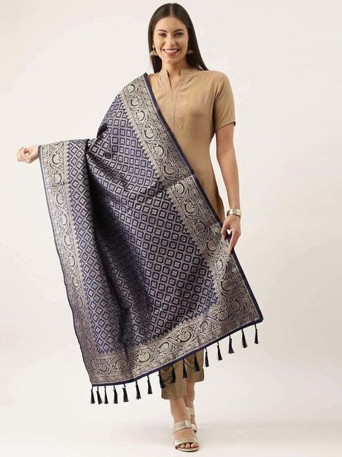 silk land navy woven pattern dupatta