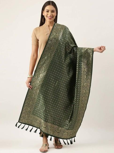 silk land green woven pattern dupatta