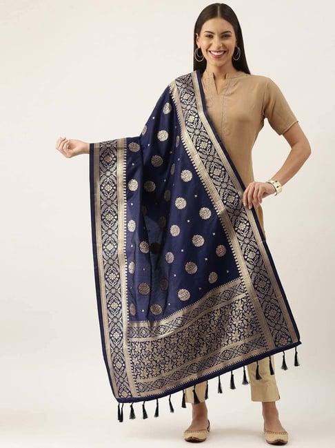 silk land navy woven pattern dupatta