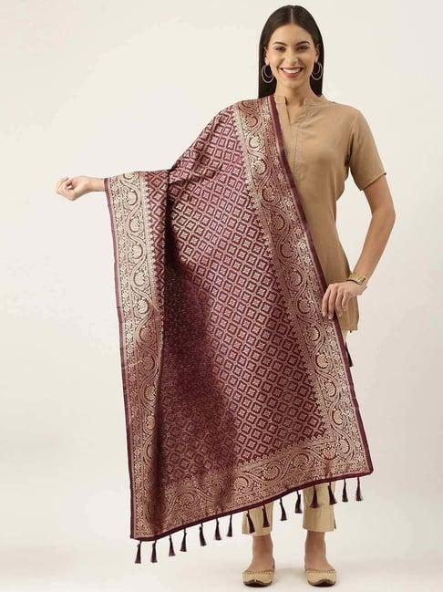 silk land purple woven pattern dupatta