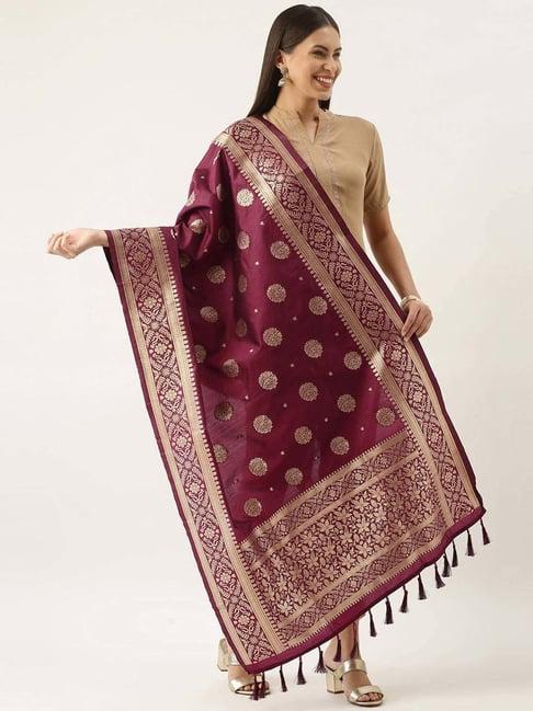 silk land purple woven pattern dupatta