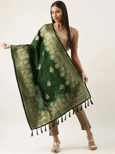 silk land green woven pattern dupatta