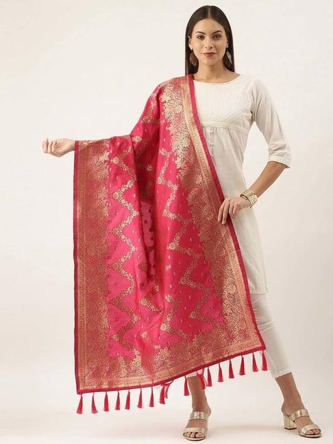 silk land pink woven pattern dupatta