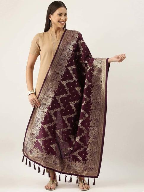 silk land purple woven pattern dupatta