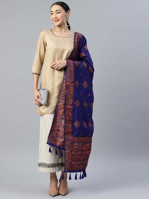 silk land blue cotton woven pattern dupatta