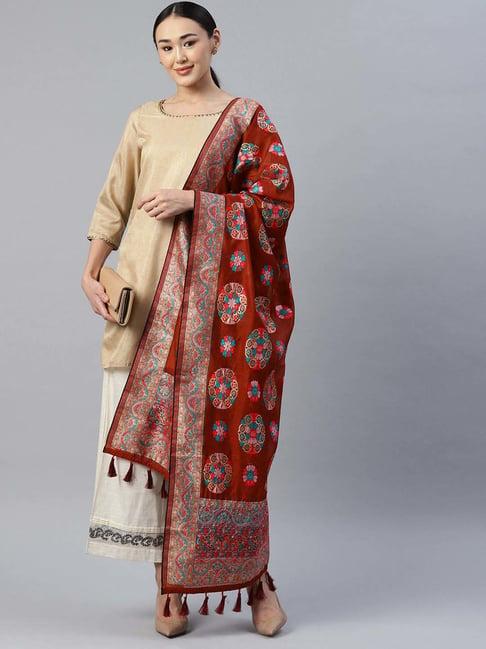 silk land red cotton woven pattern dupatta