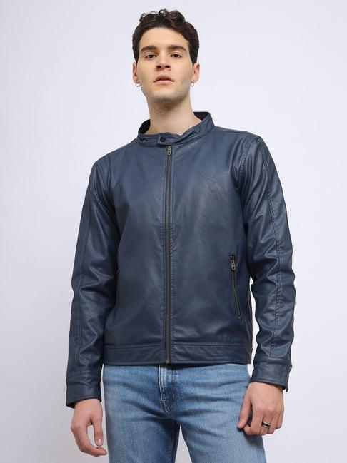 lee navy regular fit mandarin collar jacket