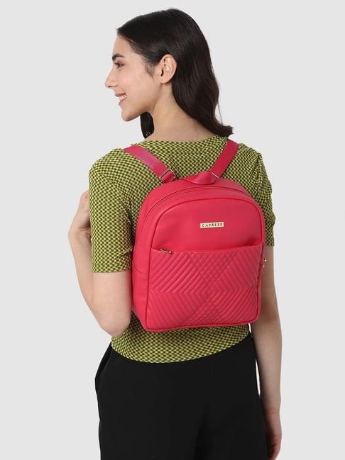 caprese leo fuchsia faux leather quilted backpack