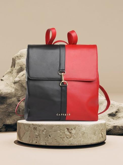 caprese lizzy red & black faux leather color block backpack