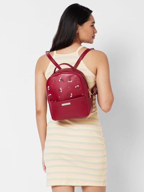 caprese dara maroon faux leather embroidered backpack