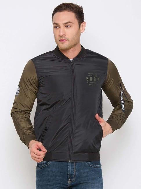 being human black regular fit bomber jacket