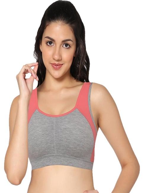 in care grey & peach sports bra