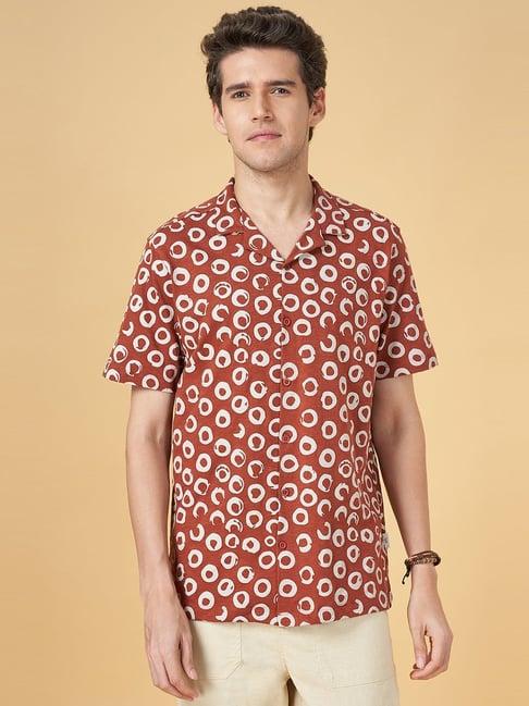 7 alt by pantaloons rust cotton slim fit printed shirt