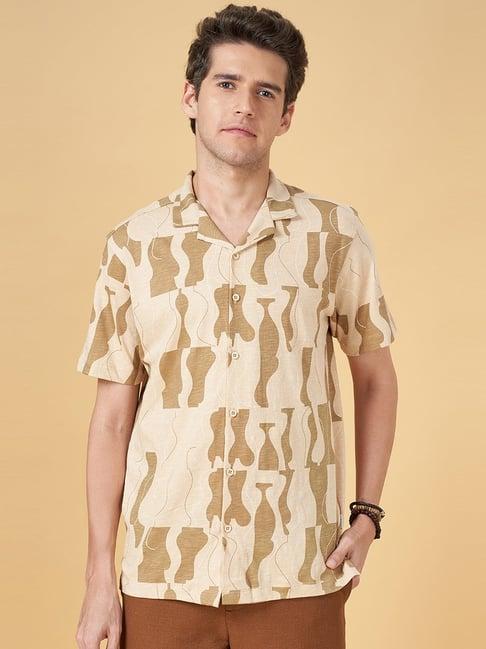 7 alt by pantaloons beige cotton slim fit printed shirt