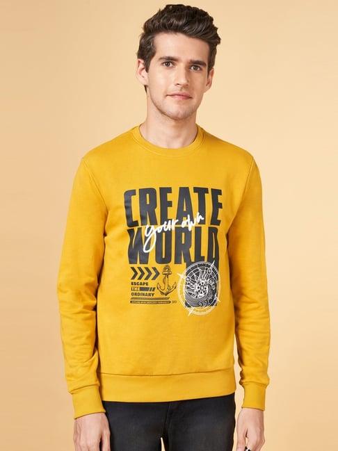 yu by pantaloons yellow regular fit printed sweatshirt