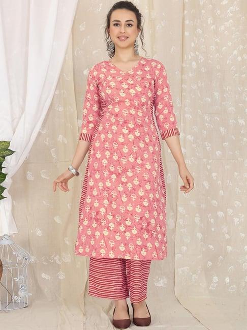 skylee peach printed kurta palazzo set