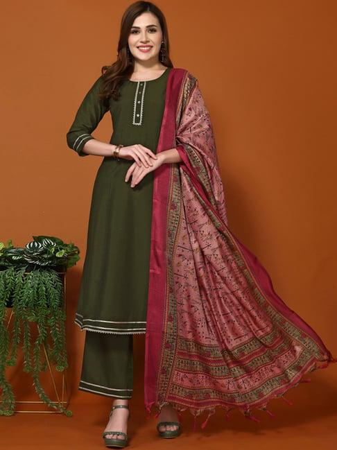 skylee green kurta pant set with dupatta