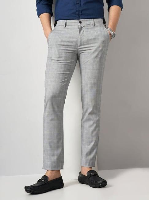 celio* grey regular fit check flat front trousers