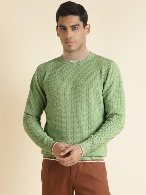 andamen green regular fit self design cotton sweater