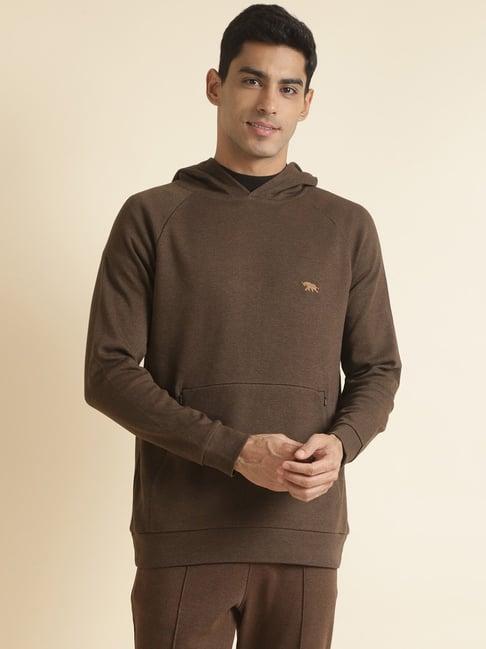 andamen dark brown regular fit cotton hooded sweatshirt