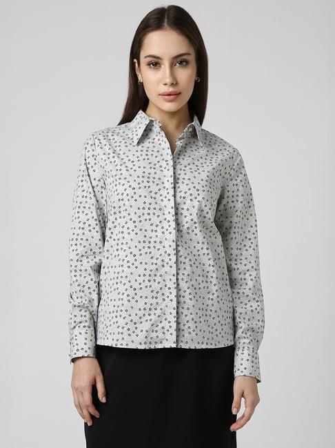 van heusen grey cotton floral print shirt