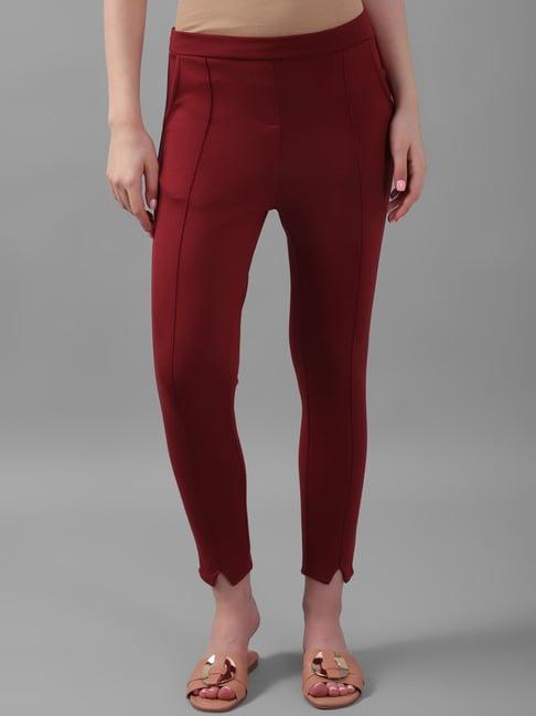 allen solly red regular fit mid rise trousers