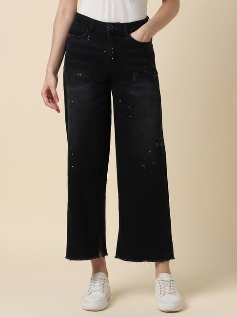 allen solly black cotton embellished mid rise jeans