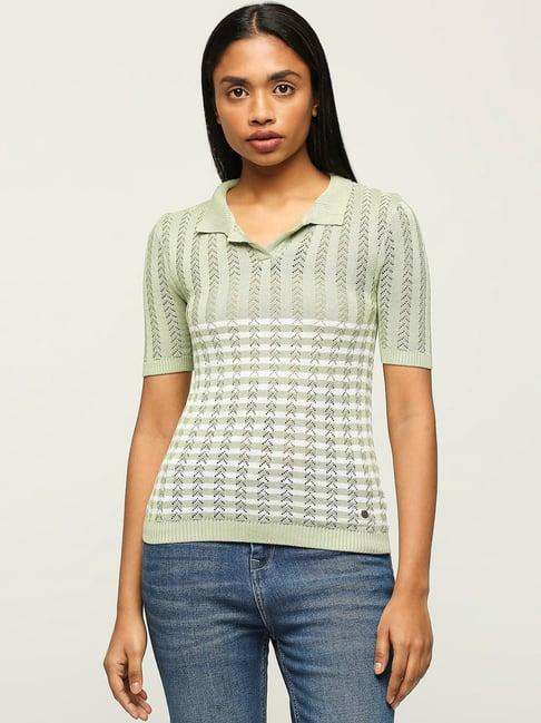 pepe jeans green self pattern sweater