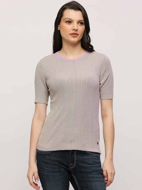 pepe jeans purple self pattern sweater