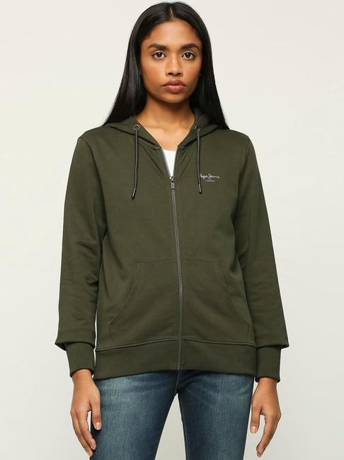 pepe jeans green cotton logo print sweatshirt