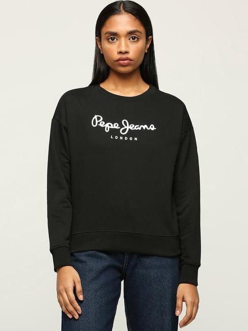 pepe jeans black cotton printed sweatshirt