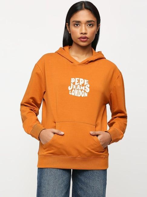 pepe jeans orange cotton printed sweatshirt