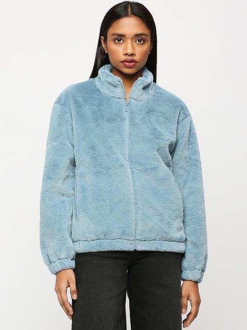 pepe jeans blue self pattern jacket