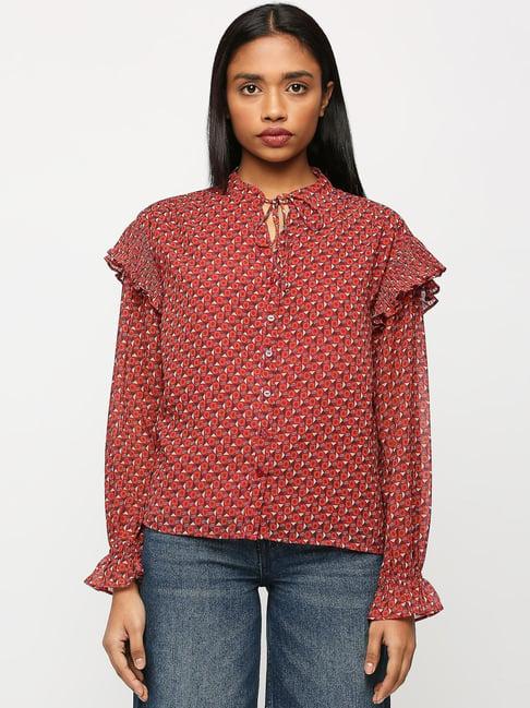 pepe jeans maroon printed top