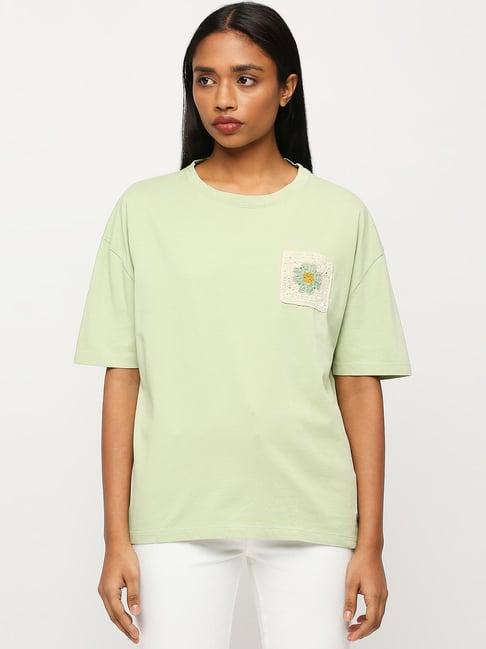 pepe jeans green cotton embroidered t-shirt