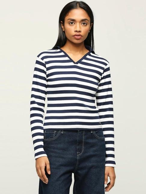 pepe jeans navy & white cotton striped t-shirt