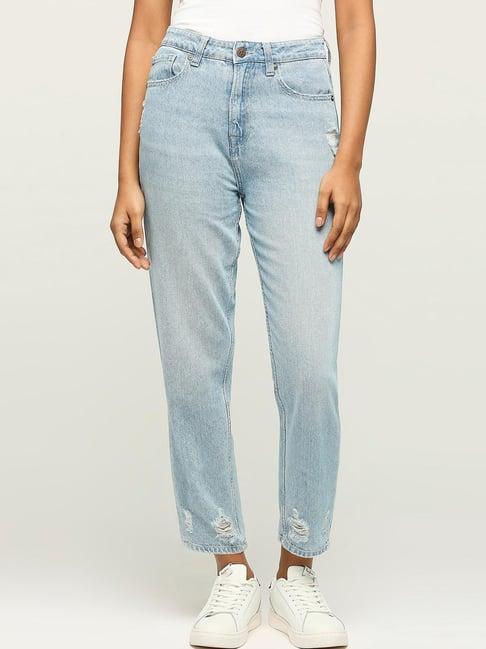 pepe jeans blue cotton high rise jeans