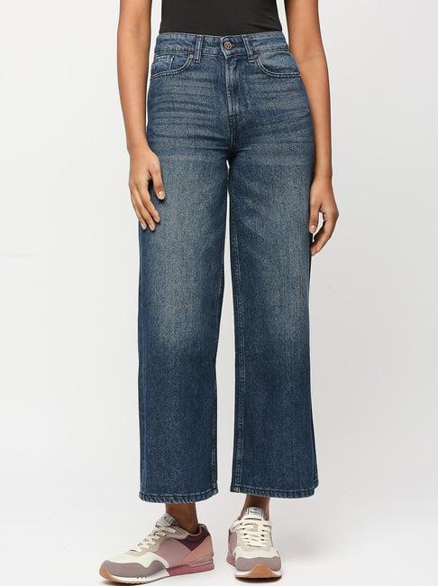 pepe jeans blue cotton high rise flared jeans