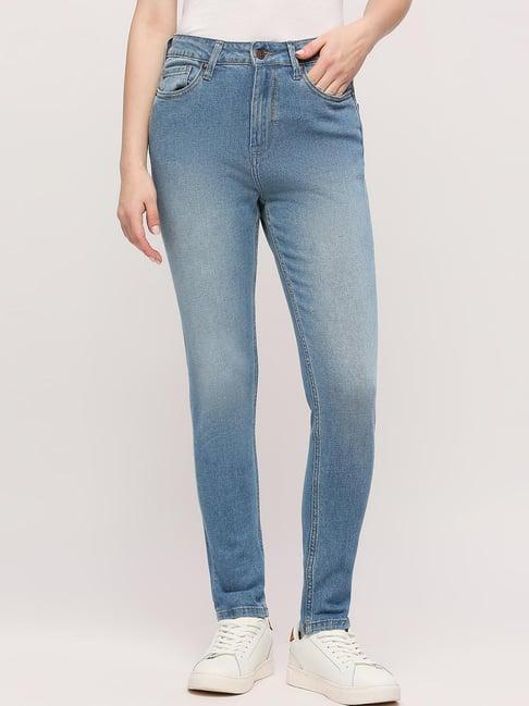 pepe jeans blue cotton high rise jeans