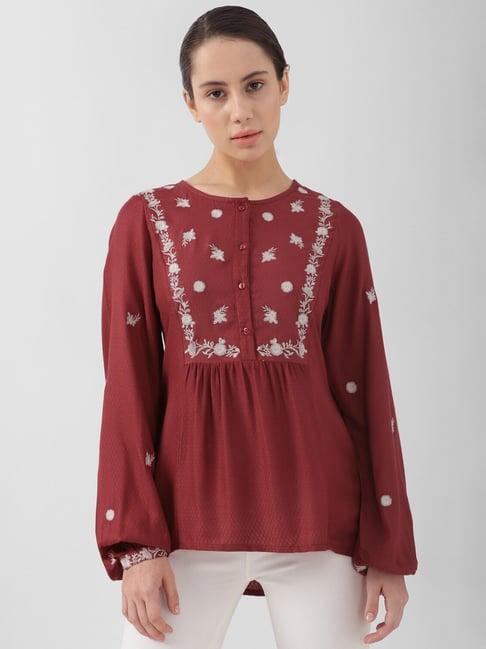 van heusen maroon embroidered top