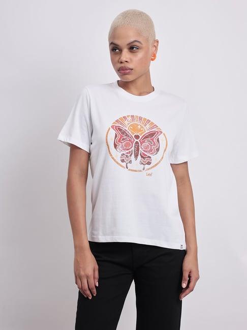 lee white cotton graphic print t-shirt