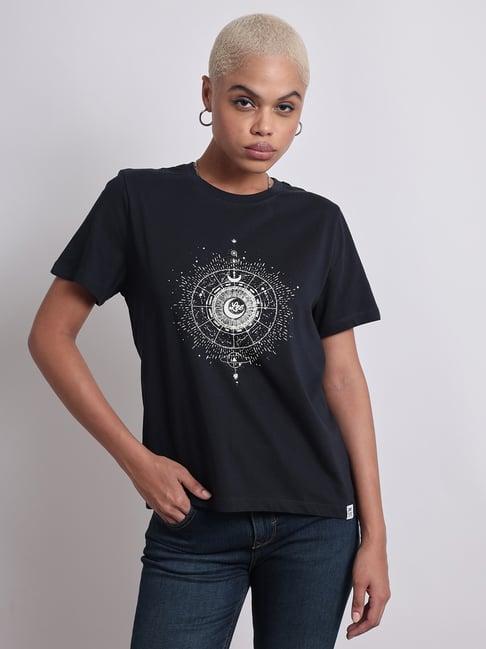 lee dark blue cotton graphic print t-shirt