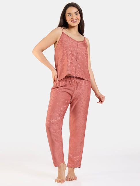 zivame dusty pink printed top with pyjamas