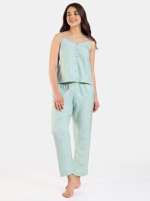 zivame mint green printed top with pyjamas