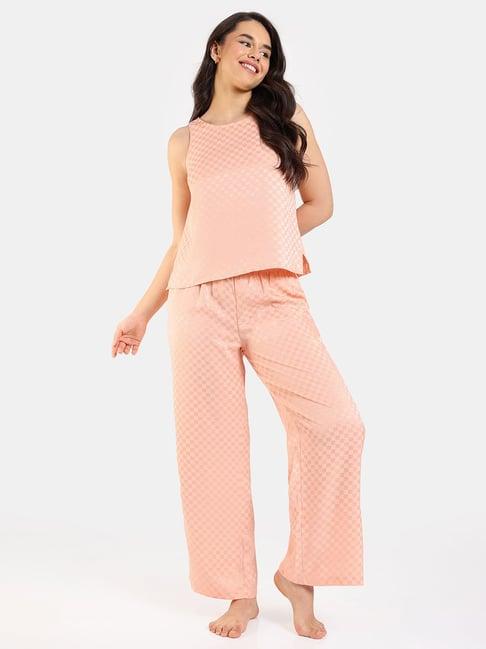 zivame pink printed top with pyjamas