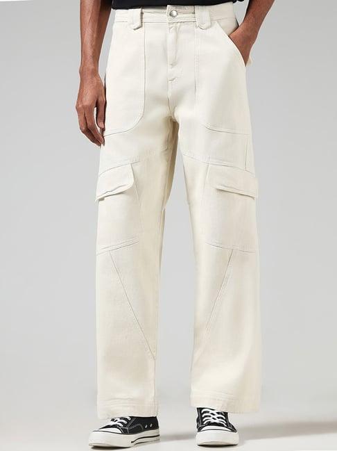 nuon by westside solid off white loose fit cargo pants